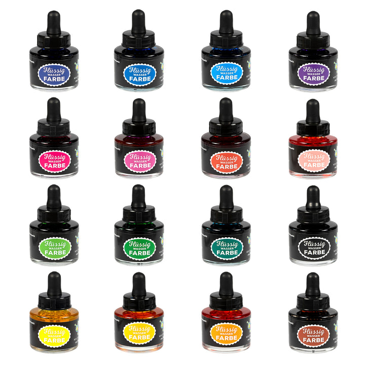 DESDA Flüssigwasserfarben Set mit 16 Farben in Holzkiste