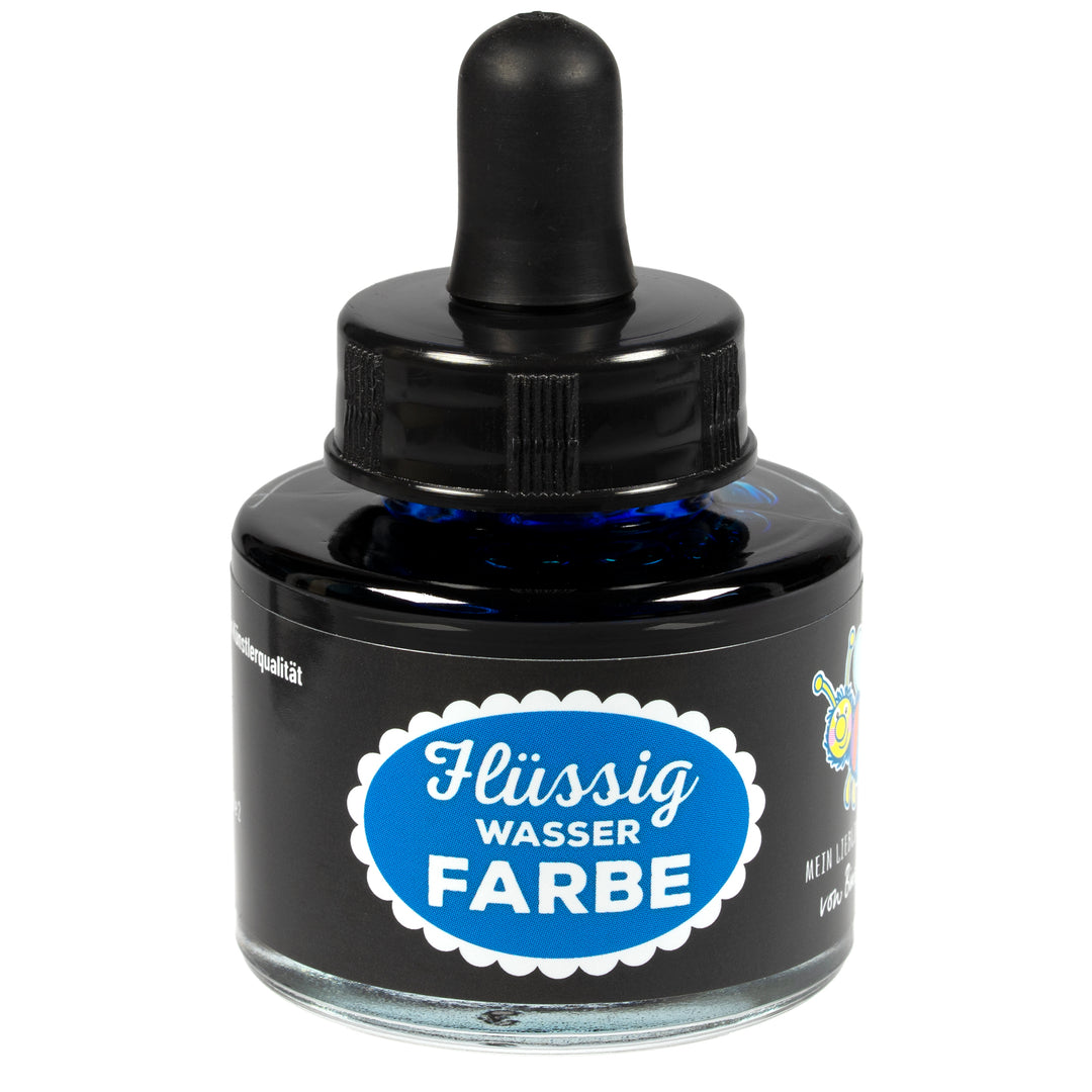 Flüssigwasserfarbe Blau in Glasflasche mit Pipette – hochpigmentierte flüssige Wasserfarbe für Malen, Basteln und kreative Projekte 