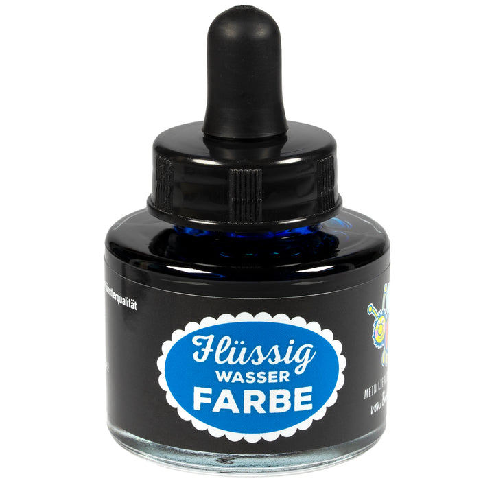 Flüssigwasserfarbe Blau in Glasflasche mit Pipette – hochpigmentierte flüssige Wasserfarbe für Malen, Basteln und kreative Projekte 