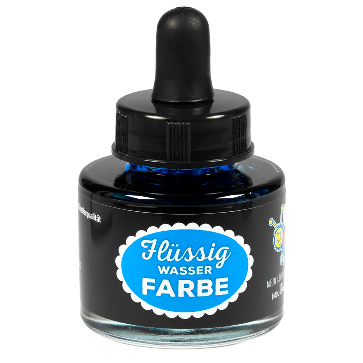 Flüssigwasserfarbe cyan in Glasflasche mit Pipette – hochpigmentierte flüssige Wasserfarbe für Malen, Basteln und kreative Projekte 