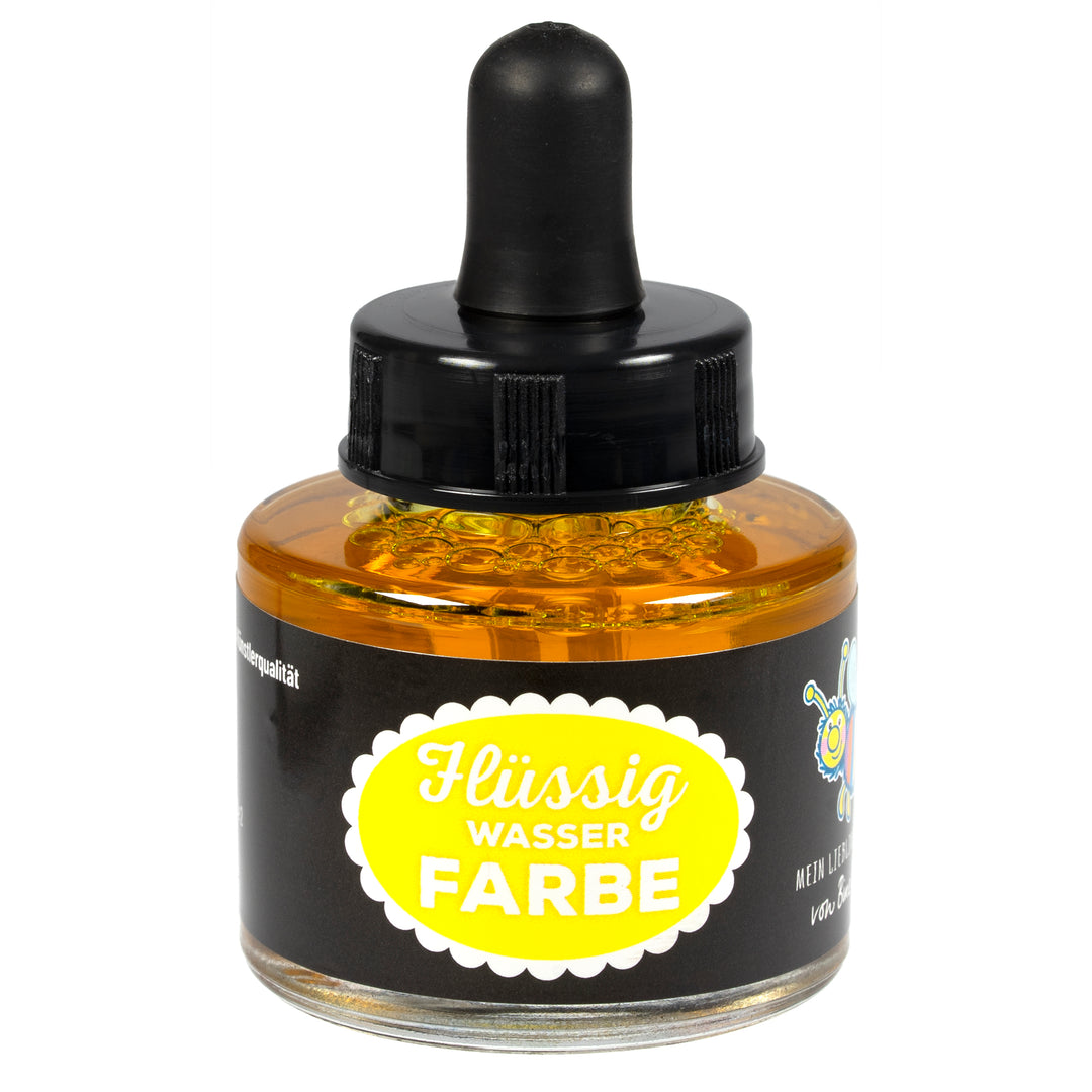 Flüssigwasserfarbe Gelb in Glasflasche mit Pipette – hochpigmentierte flüssige Wasserfarbe für Malen, Basteln und kreative Projekte 