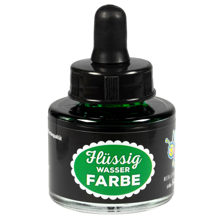 Flüssigwasserfarbe Grün in Glasflasche mit Pipette – hochpigmentierte flüssige Wasserfarbe für Malen, Basteln und kreative Projekte 