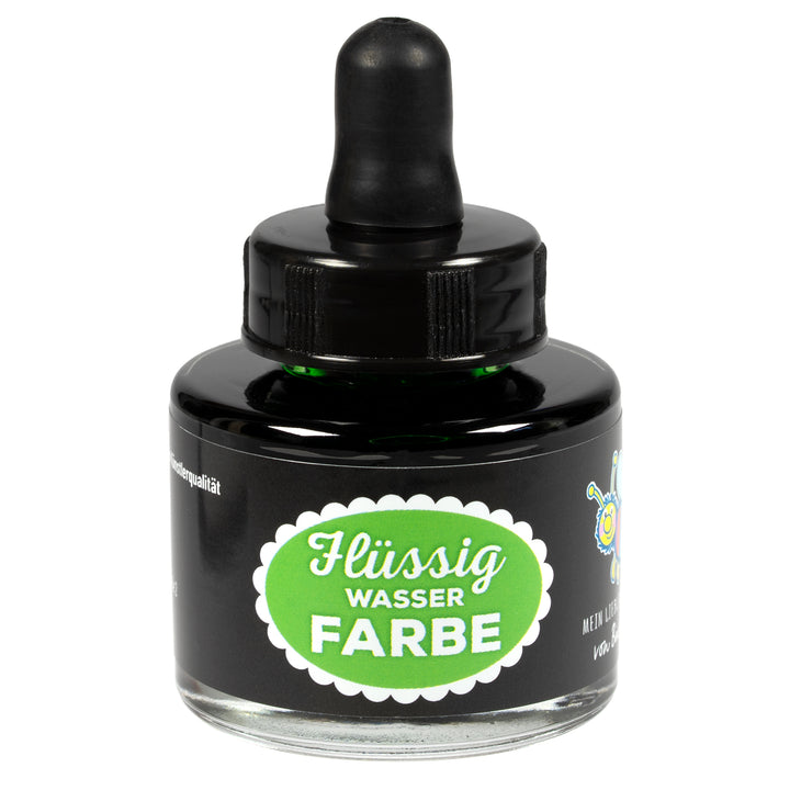 Flüssigwasserfarbe Hellgrün in Glasflasche mit Pipette – hochpigmentierte flüssige Wasserfarbe für Malen, Basteln und kreative Projekte 
