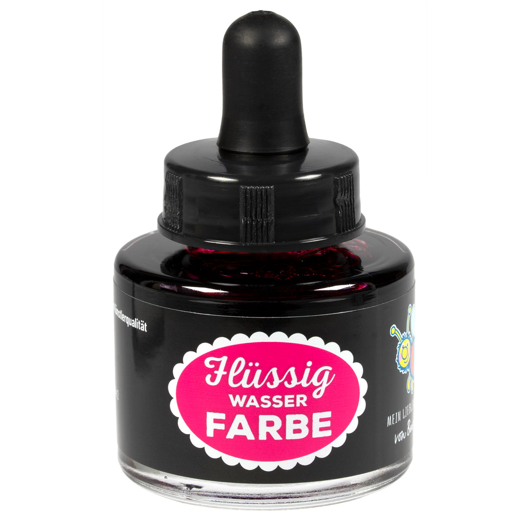Flüssigwasserfarbe Magenta in Glasflasche mit Pipette – hochpigmentierte flüssige Wasserfarbe für Malen, Basteln und kreative Projekte 