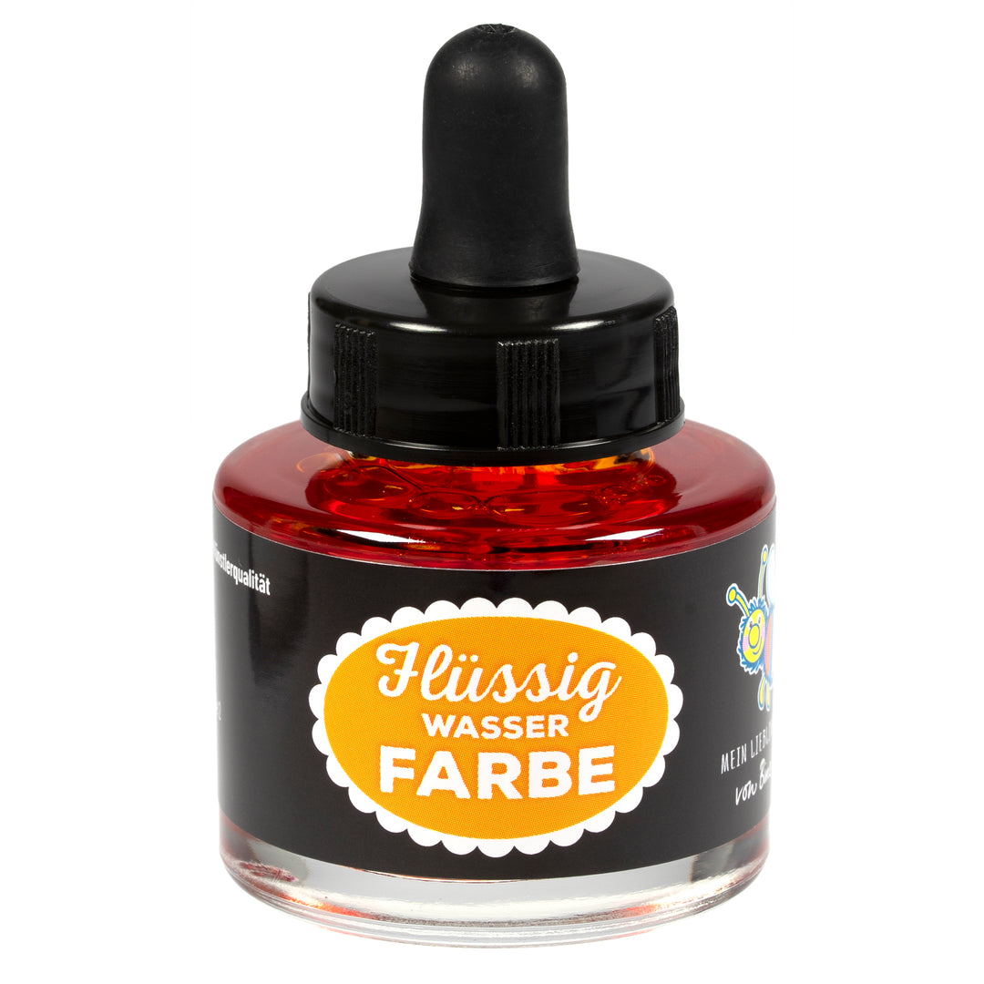 Flüssigwasserfarbe Orange in Glasflasche mit Pipette – hochpigmentierte flüssige Wasserfarbe für Malen, Basteln und kreative Projekte 