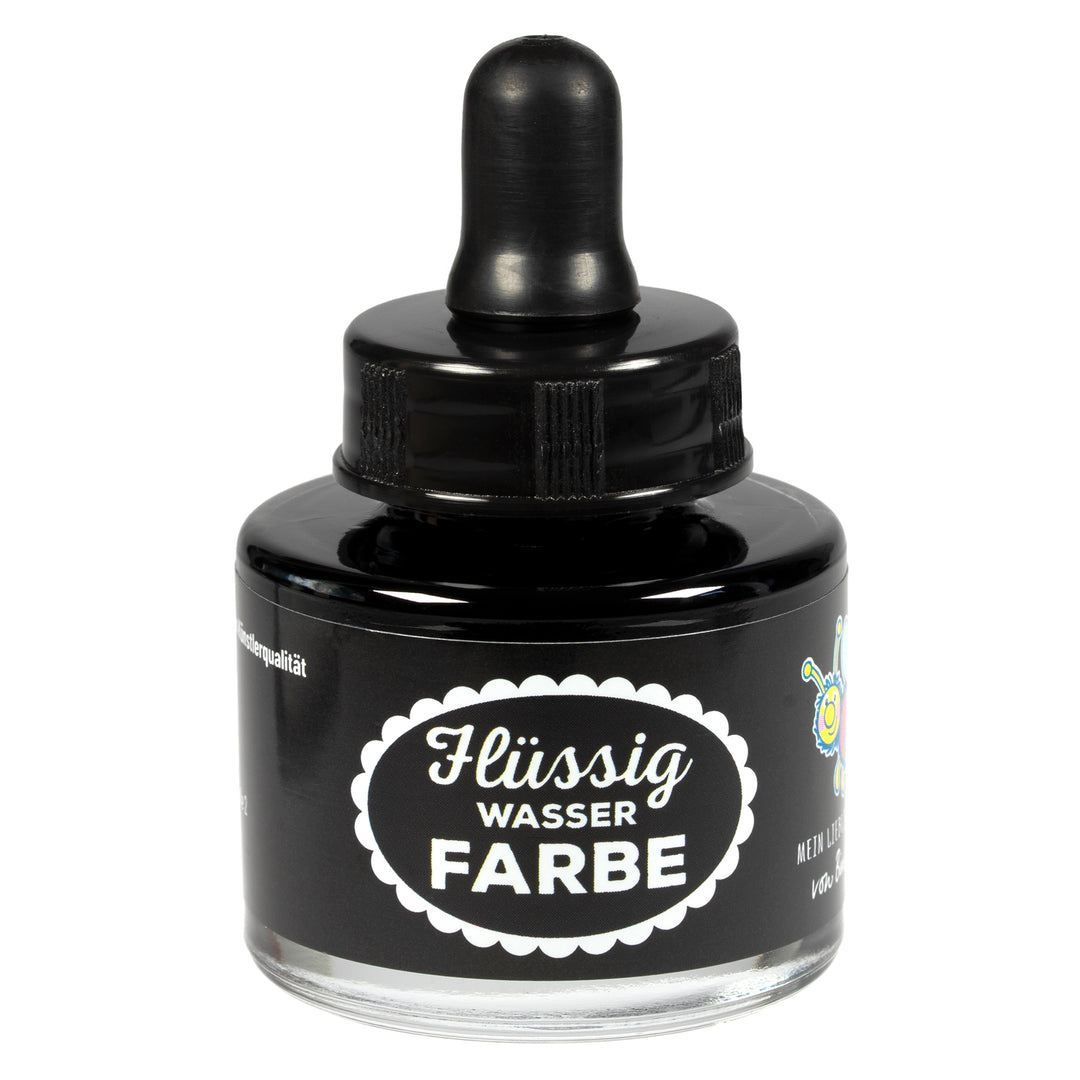 Flüssigwasserfarbe Schwarz in Glasflasche mit Pipette – hochpigmentierte flüssige Wasserfarbe für Malen, Basteln und kreative Projekte 