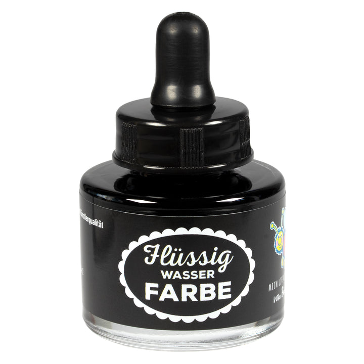 Flüssigwasserfarbe Schwarz in Glasflasche mit Pipette – hochpigmentierte flüssige Wasserfarbe für Malen, Basteln und kreative Projekte 