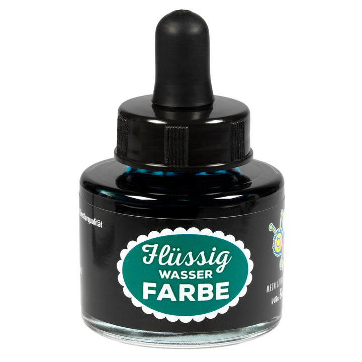 Flüssigwasserfarbe Smaragdgrün in Glasflasche mit Pipette – hochpigmentierte flüssige Wasserfarbe für Malen, Basteln und kreative Projekte 