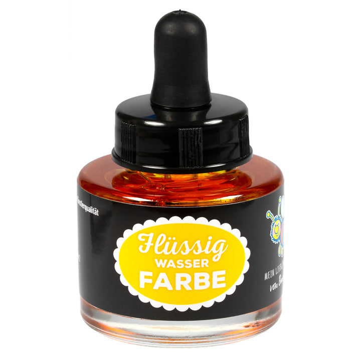 Flüssigwasserfarbe Sonnengelb in Glasflasche mit Pipette – hochpigmentierte flüssige Wasserfarbe für Malen, Basteln und kreative Projekte 