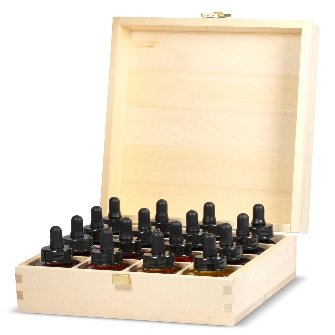 DESDA Flüssigwasserfarben Set mit 16 Farben in Holzkiste