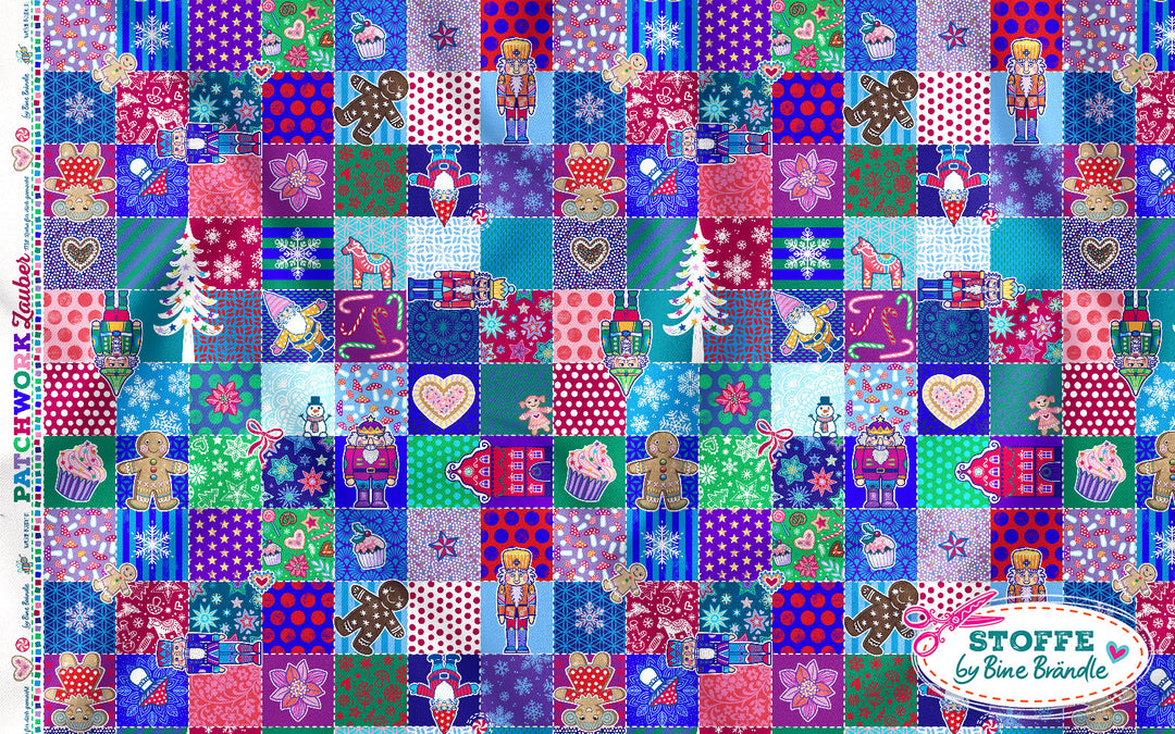 Patchwork Quadrate Weihnachten - Stoff