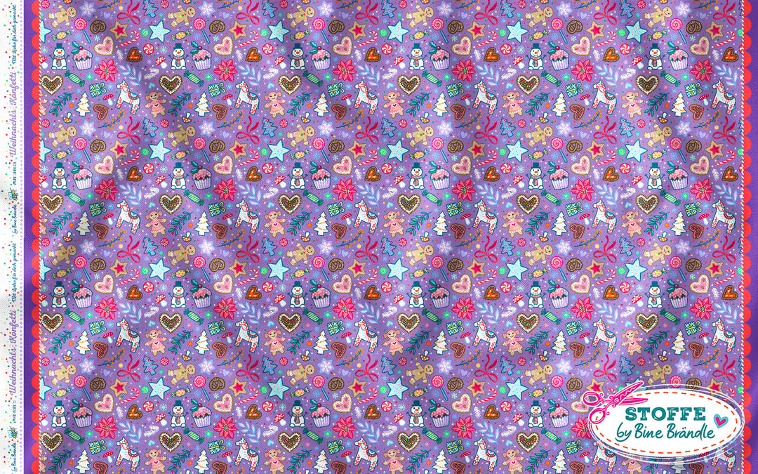 Weihnachtskonfetti lila - Stoff Klassiker