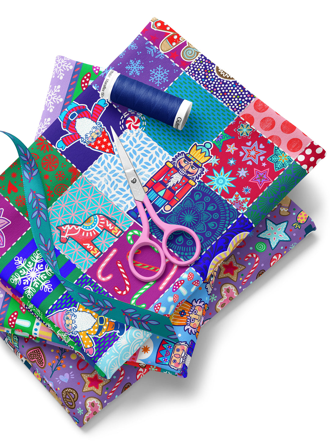 Patchwork Quadrate Weihnachten - Stoff