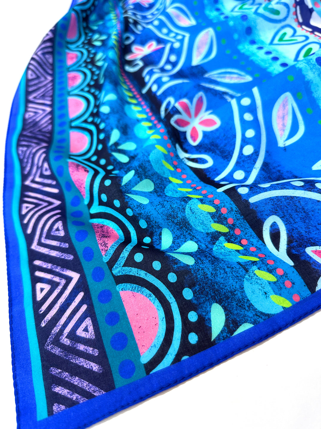 Tuch Boho-Bordüren blau