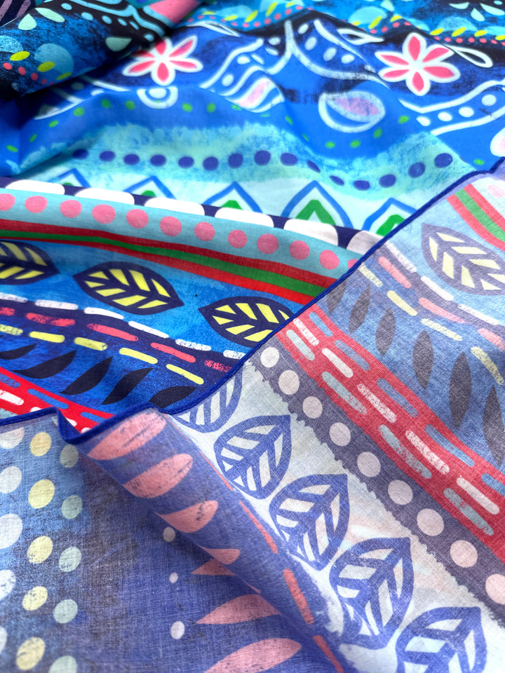 Tuch Boho-Bordüren blau