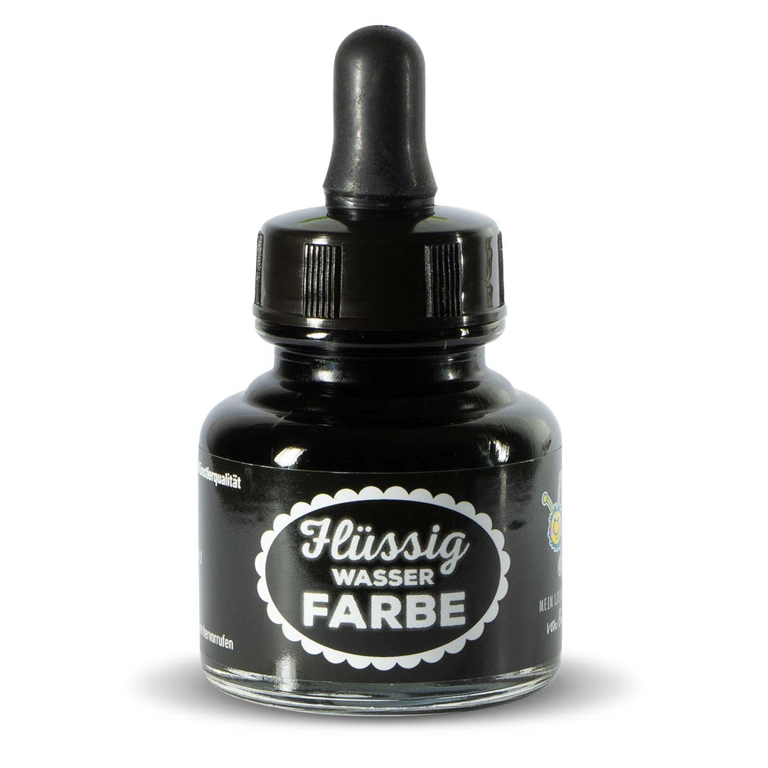 Flüssigwasserfarbe Schwarz in Glasflasche mit Pipette – hochpigmentierte flüssige Wasserfarbe für Malen, Basteln und kreative Projekte 